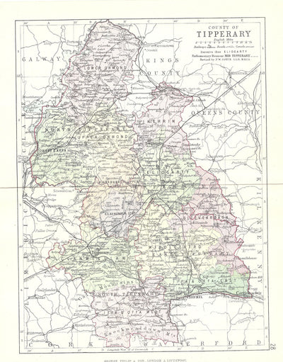 Tipperary Ireland antique map 1890