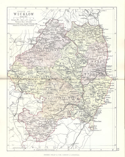 Wicklow Ireland antique map 1890