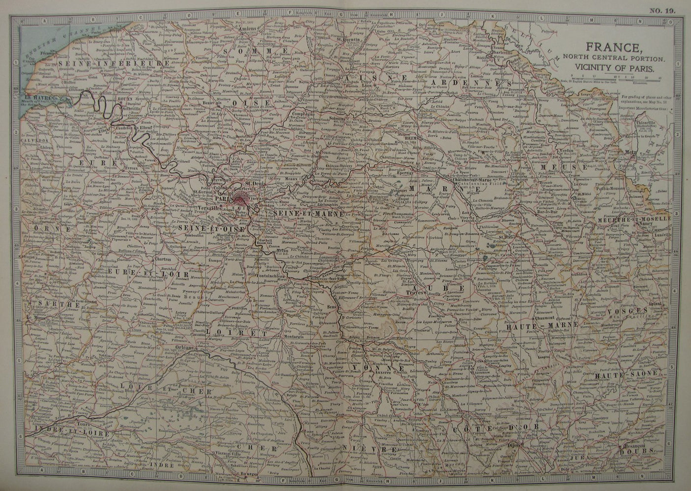 France, North Central Portion. Vicinity of Paris, antique map