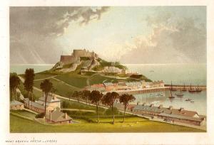 Jersey Mont Orgeuil Castle antique print 1890