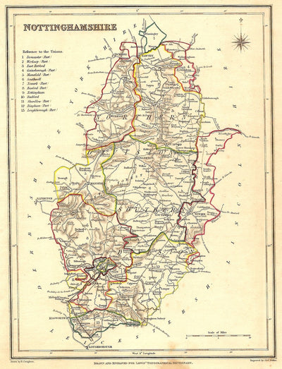 Nottinghamshire antique map published 1835