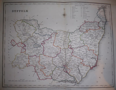 Suffolk parliamentary boundaries antique map published  1835 3
