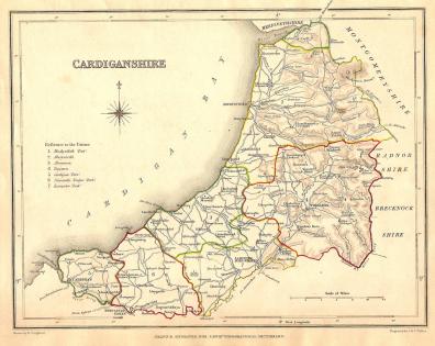 Cardiganshire Wales antique map 1835