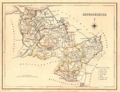 Denbighshire Cymru Wales antique map  1835