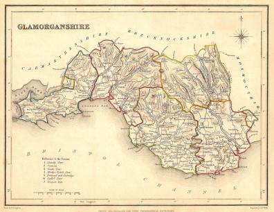 Glamorganshire Wales parliamentary boundaries antique map 1835