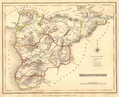 Merionethshire Wales antique map 1835