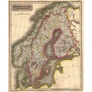 Scandinavia Denmark Sweden Norway antique map