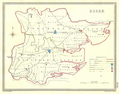 Essex parliamentary boundaries antique map published 1835