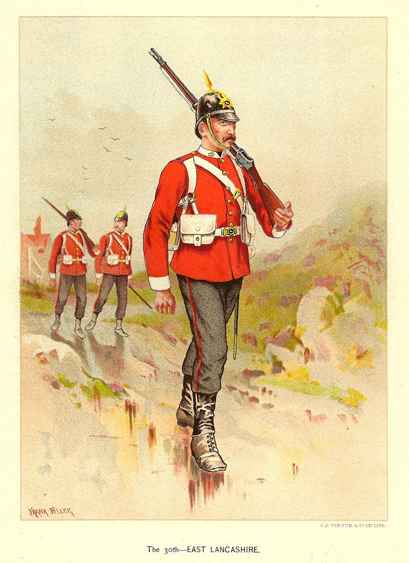 British Army East Lancashire Regiment antique print 1890