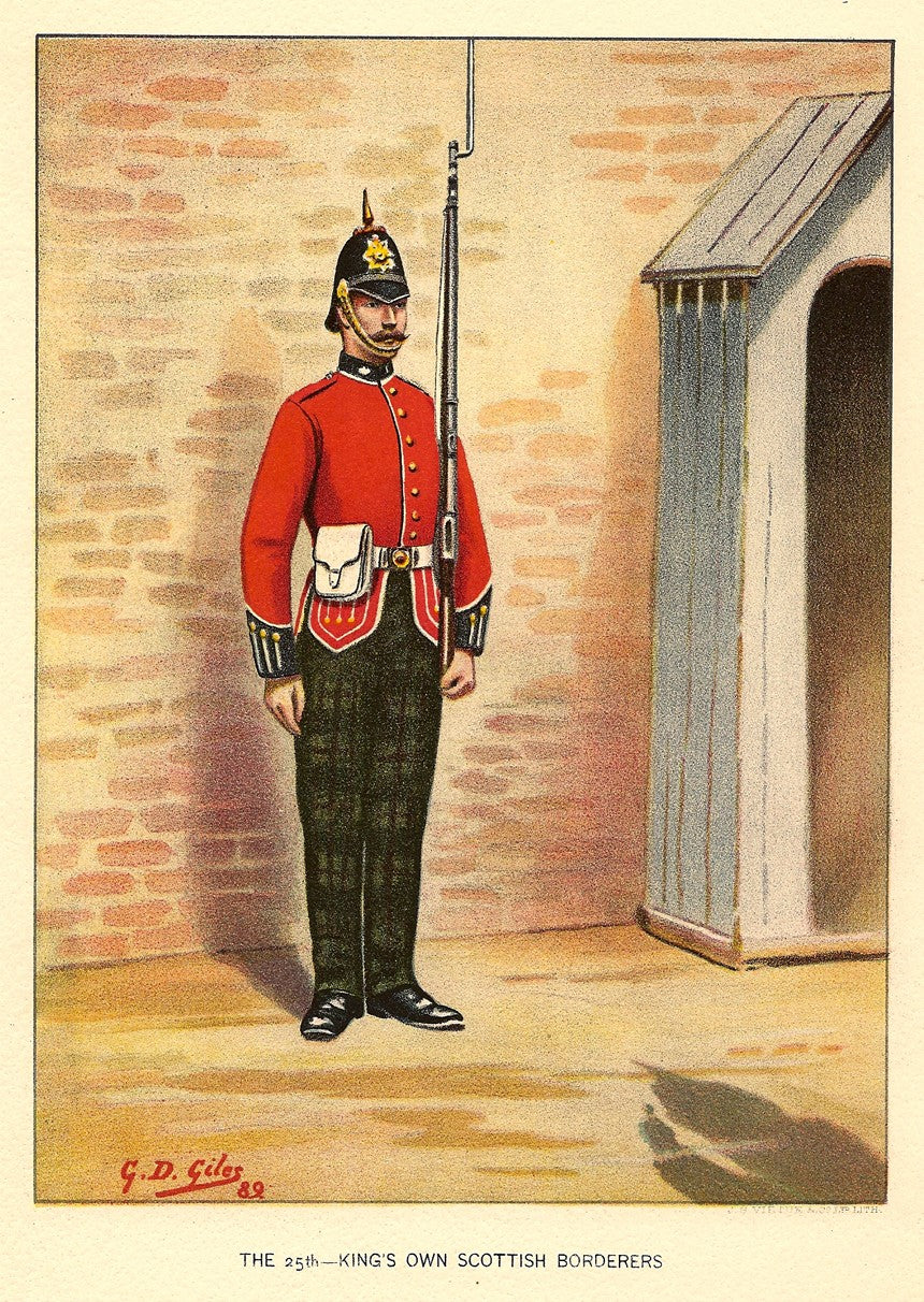 British Army King's Own Scottish Borderers antique print 1890