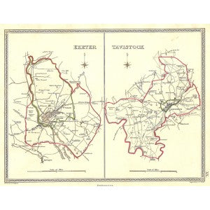 Devon Exeter Tavistock parliamentary boundaries antique map 1835