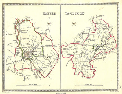 Devon Exeter Tavistock parliamentary boundaries antique map 1835