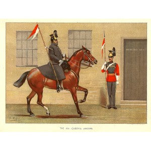 British Army 16th Queen's Lancers antique print 1890