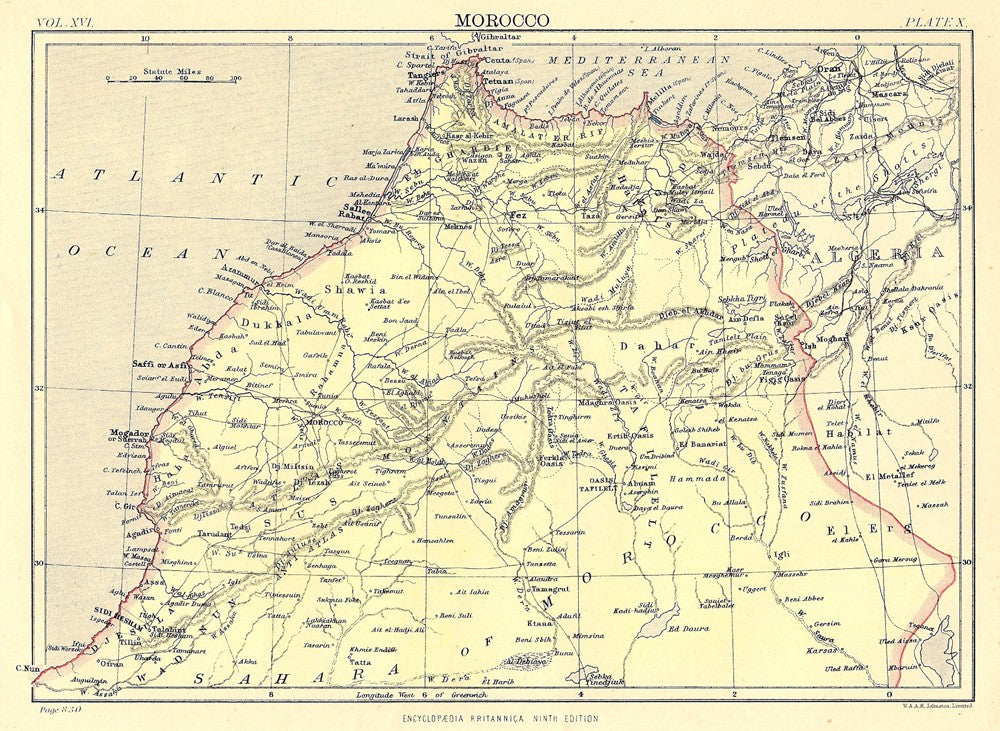 Morocco antique map from Encyclopaedia Britannica 1889