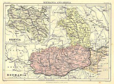 Roumania Servia Serbia antique map from Encyclopaedia Britannica c1889