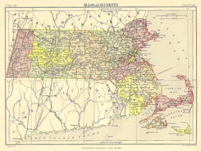 Massachusetts antique map from Encyclopaedia Britannica published 1889