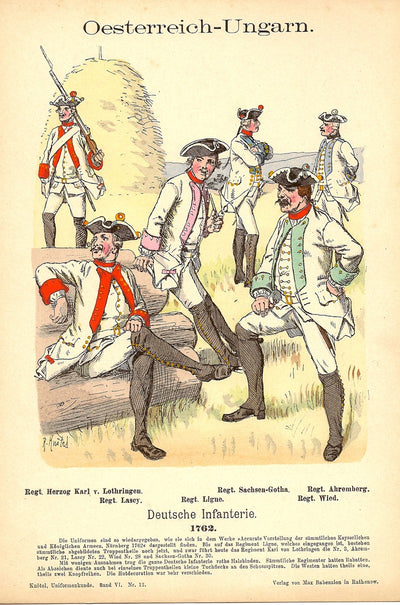 Austro-Hungarian German infantry original antique print published 1895