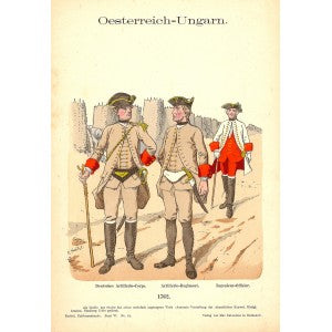 Austro-Hungarian German Artillery Corps original antique print 1895