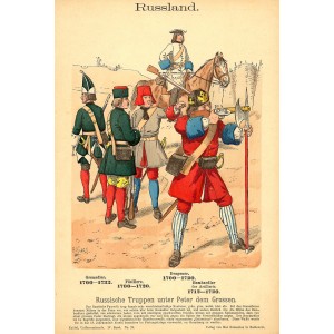 Russian troops in Peter the Great's Army antique print