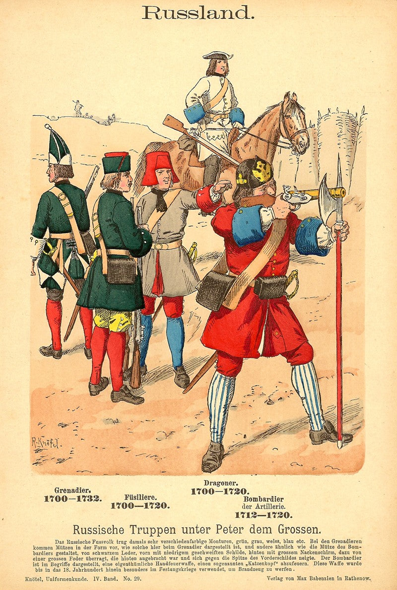 Russian troops in Peter the Great's Army antique print