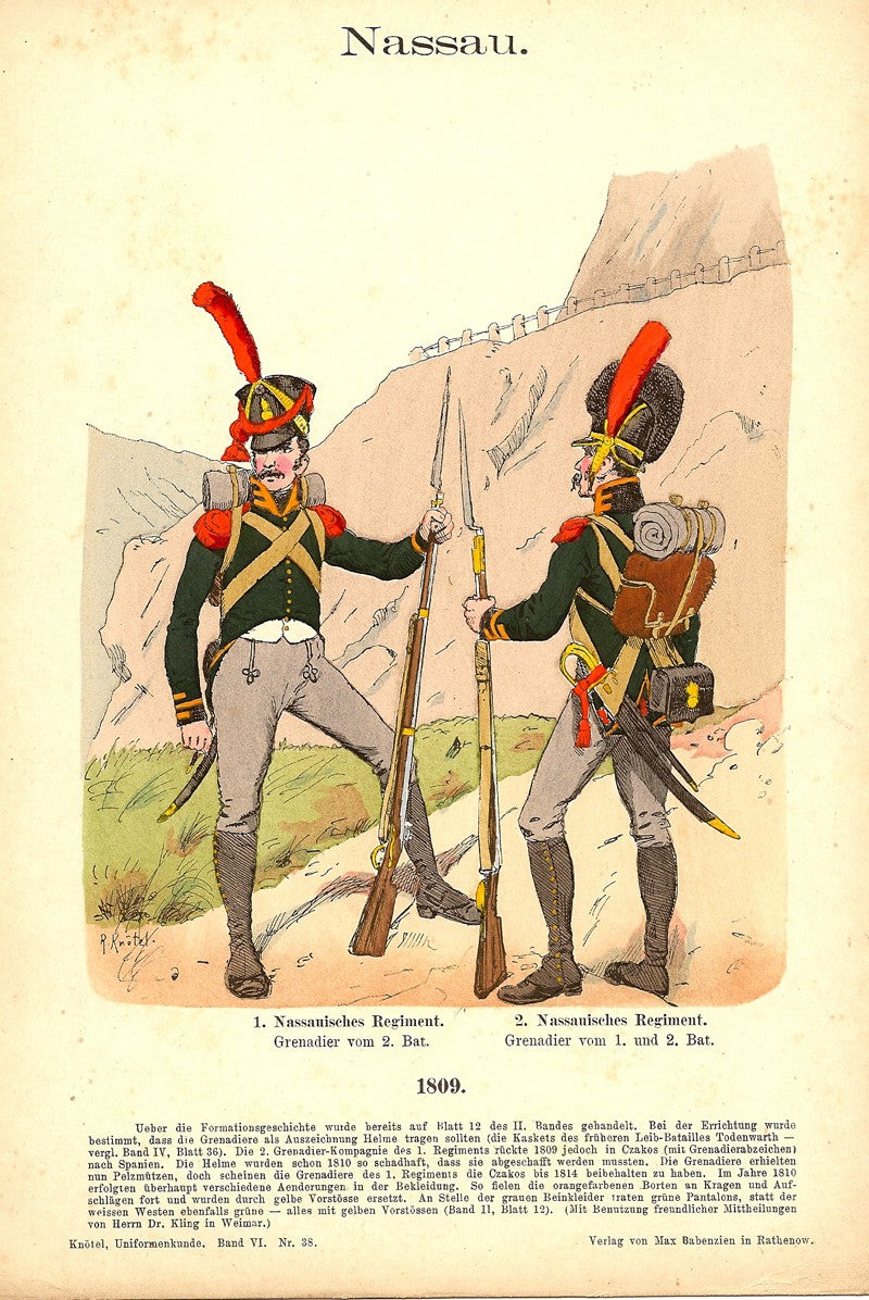 Nassau infantry uniforms during Napoleonic Wars antique print 1895
