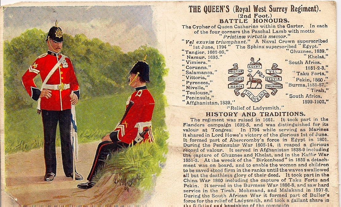 Queen's Royal West Surrey Regiment British Army antique postcard