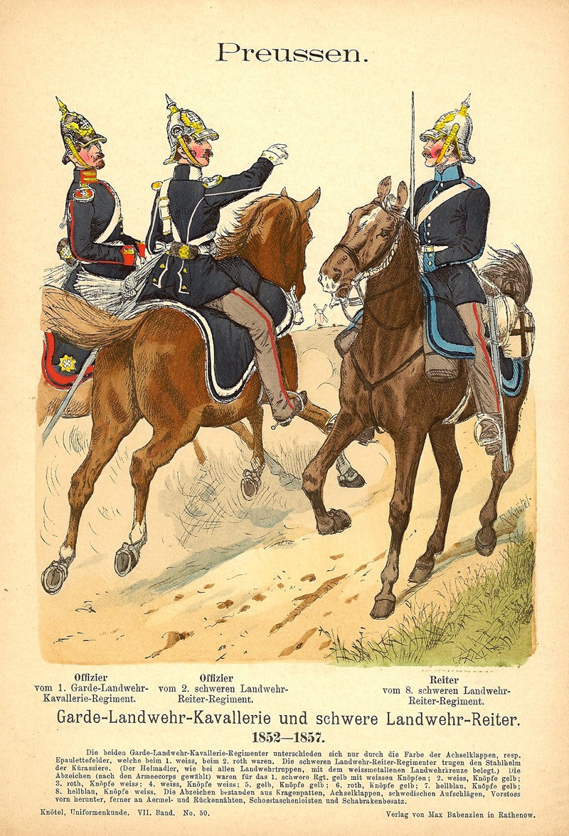 Prussian cavalry Richard Knotel antique print 1896