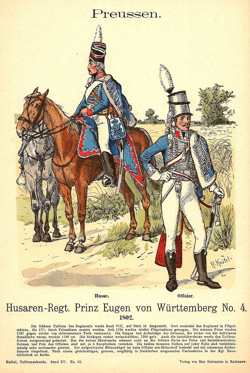 Prussian hussars Richard Knotel antique print 1908