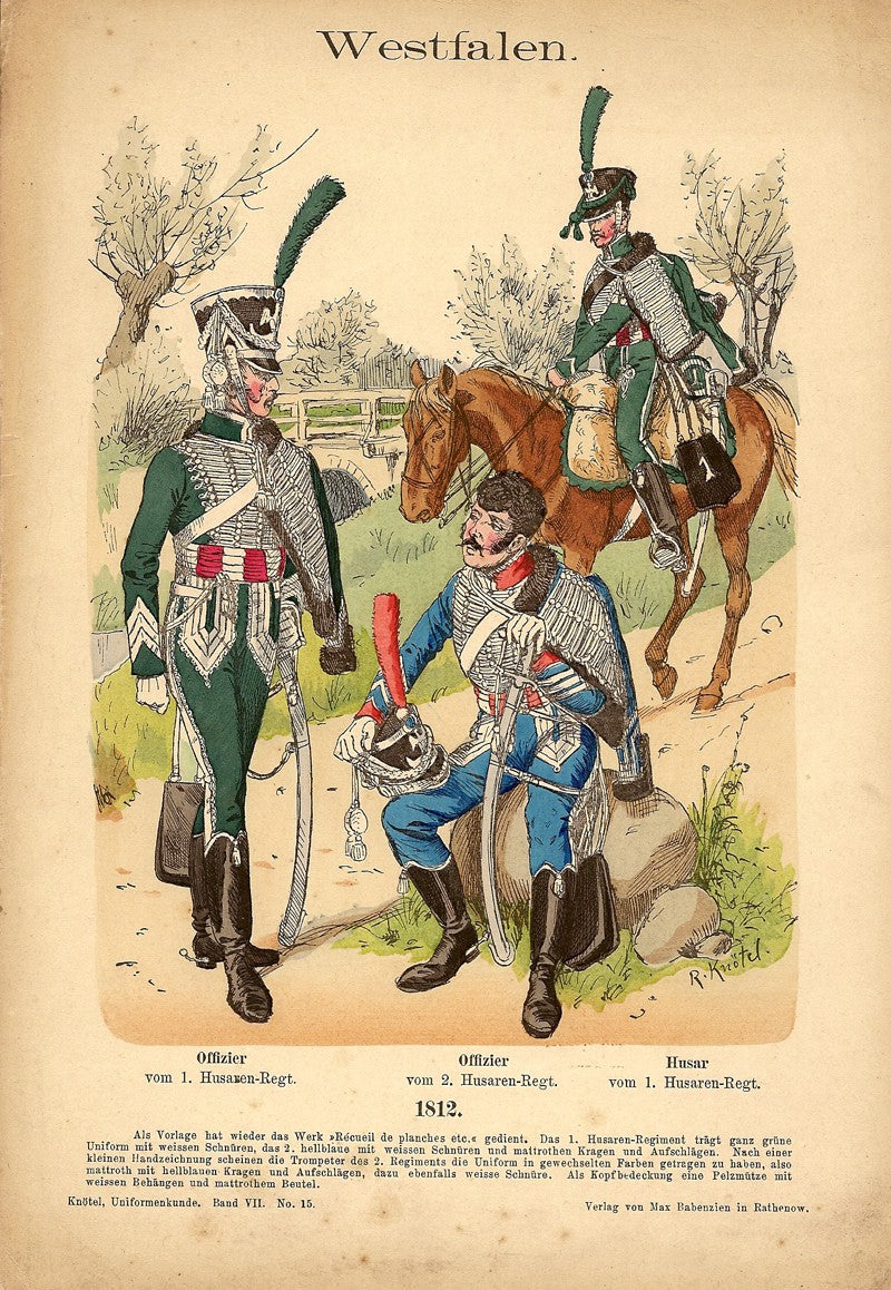 Westfalen Hussars Richard Knötel antique print 1896