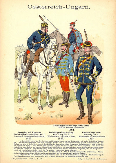 Austro-Hungarian cavalry Richard Knötel antique print published 1895