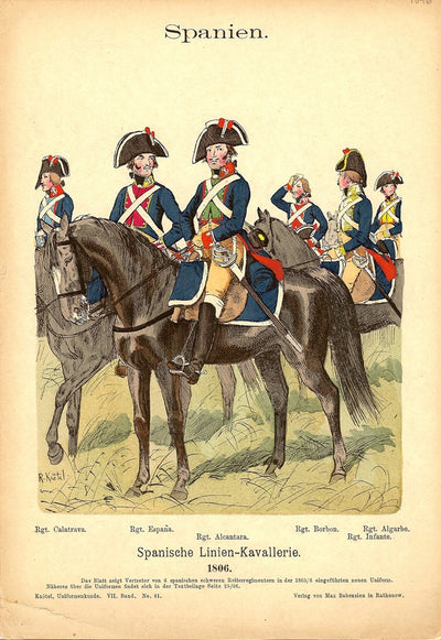 Spanish Cavalry Richard Knötel antique print published 1896