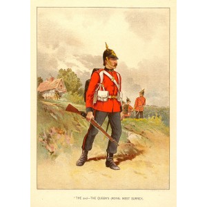 British Army Queen's Royal Regiment (West Surrey) antique print 1890
