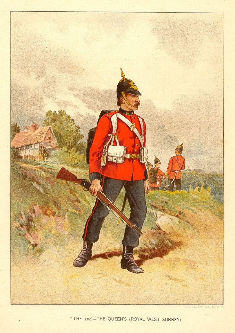 British Army Queen's Royal Regiment (West Surrey) antique print 1890