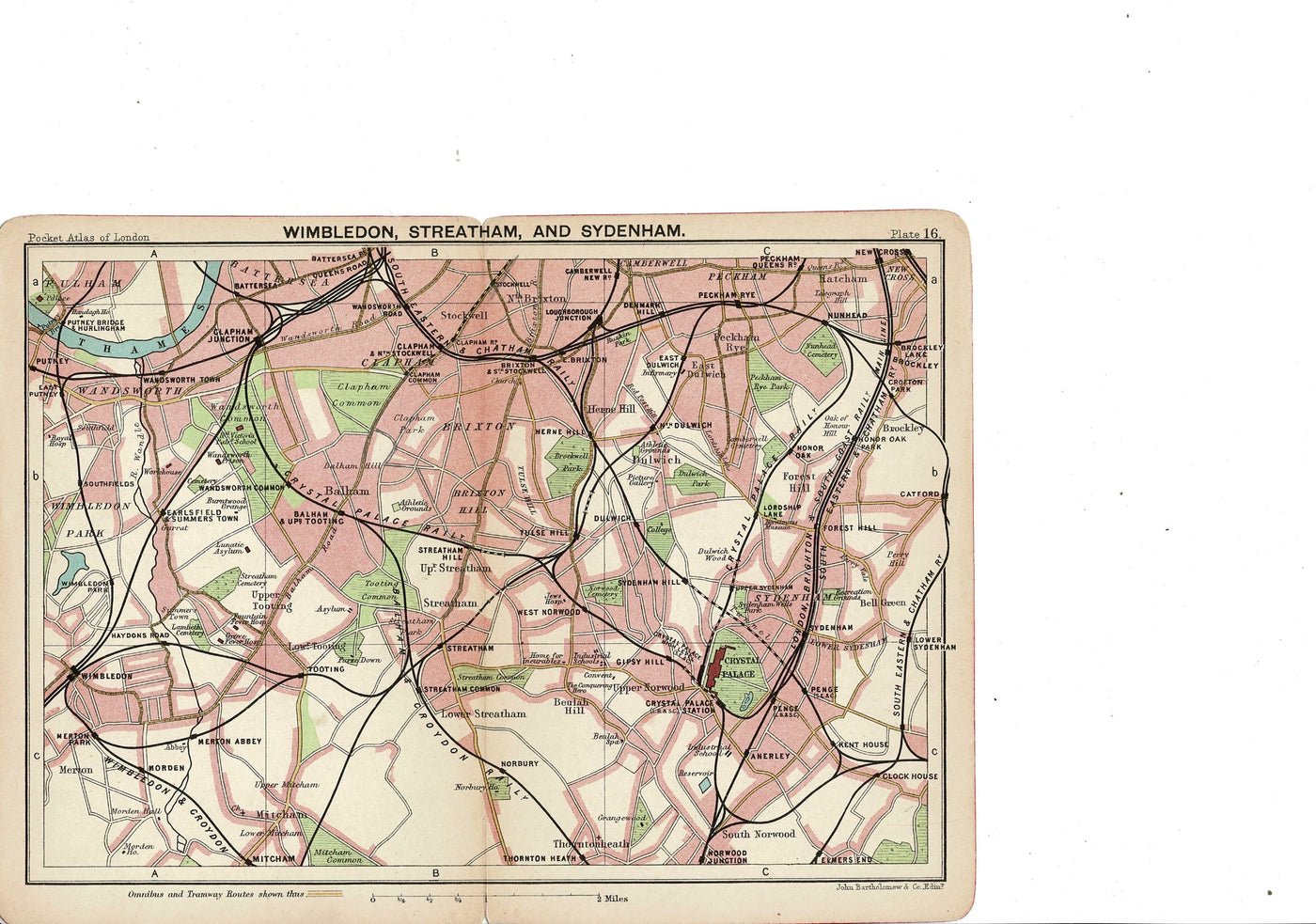 Wimbledon Streatham and Sydenham antique map 1907