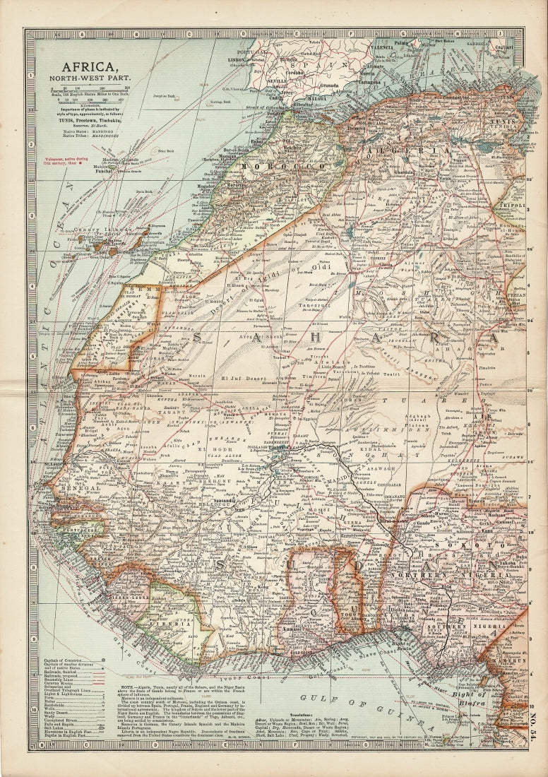 Africa North West Part antique map from Encyclopaedia Britannica 1903