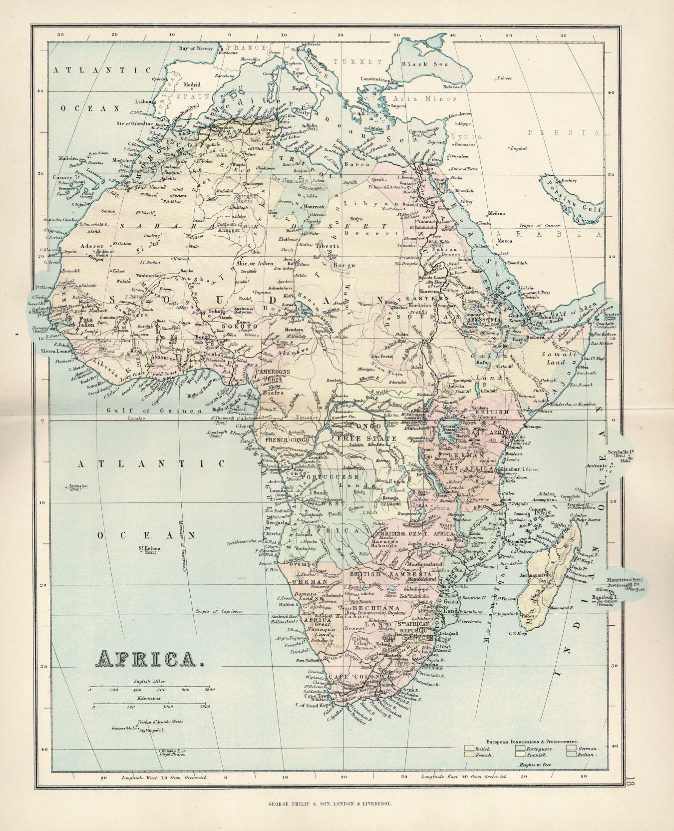 Africa, Antique Map, 1886