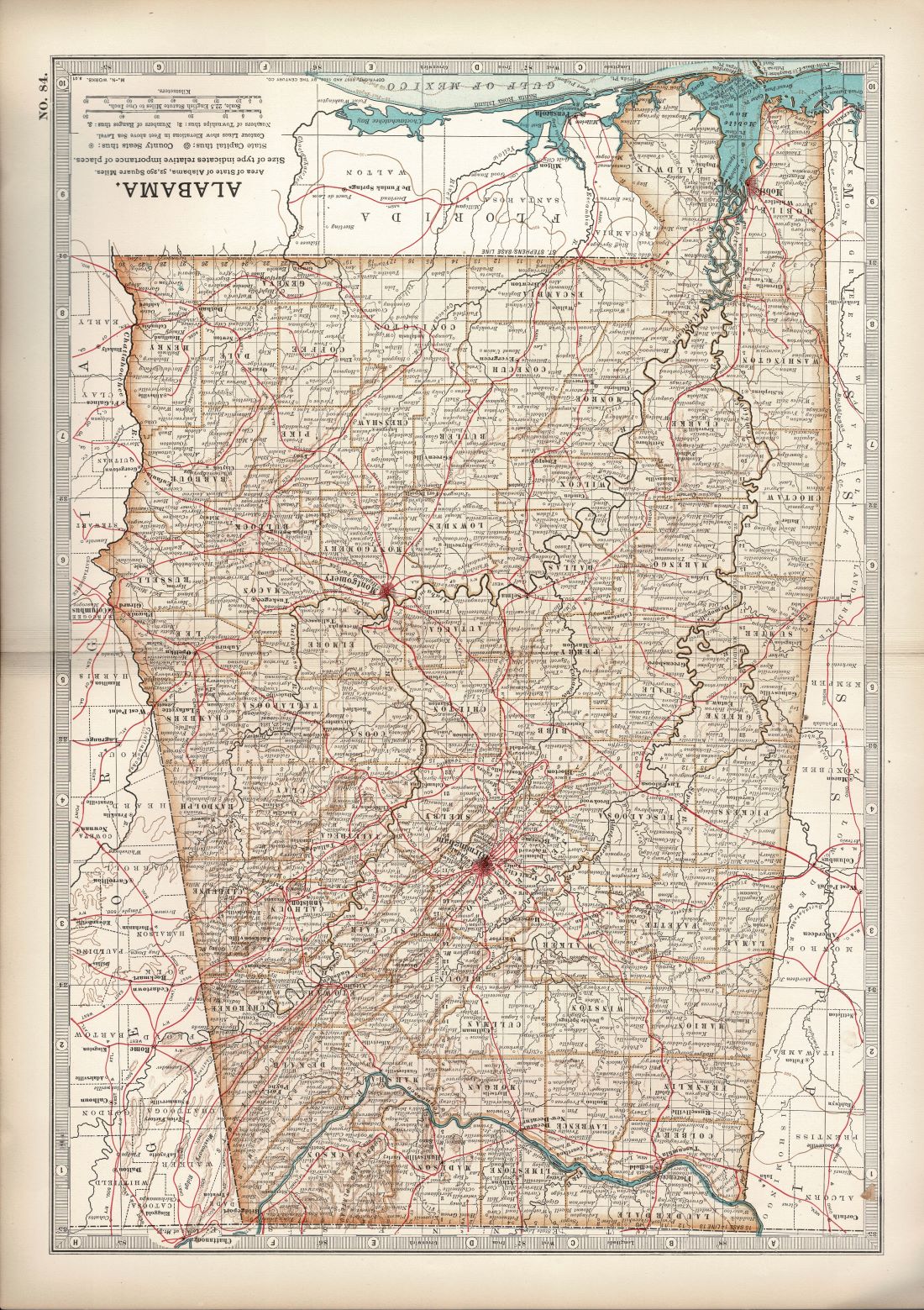 Alabama United States antique map from Encyclopaedia Britannica 1903