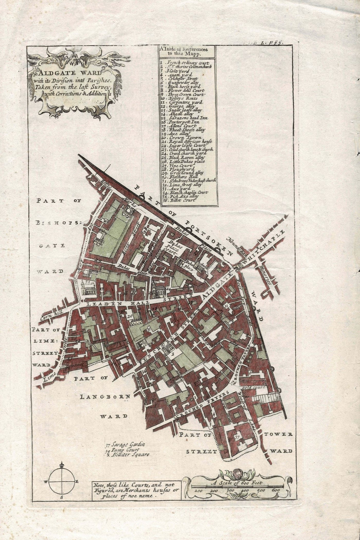 Aldgate Ward City of London hand-coloured antique map published 1720
