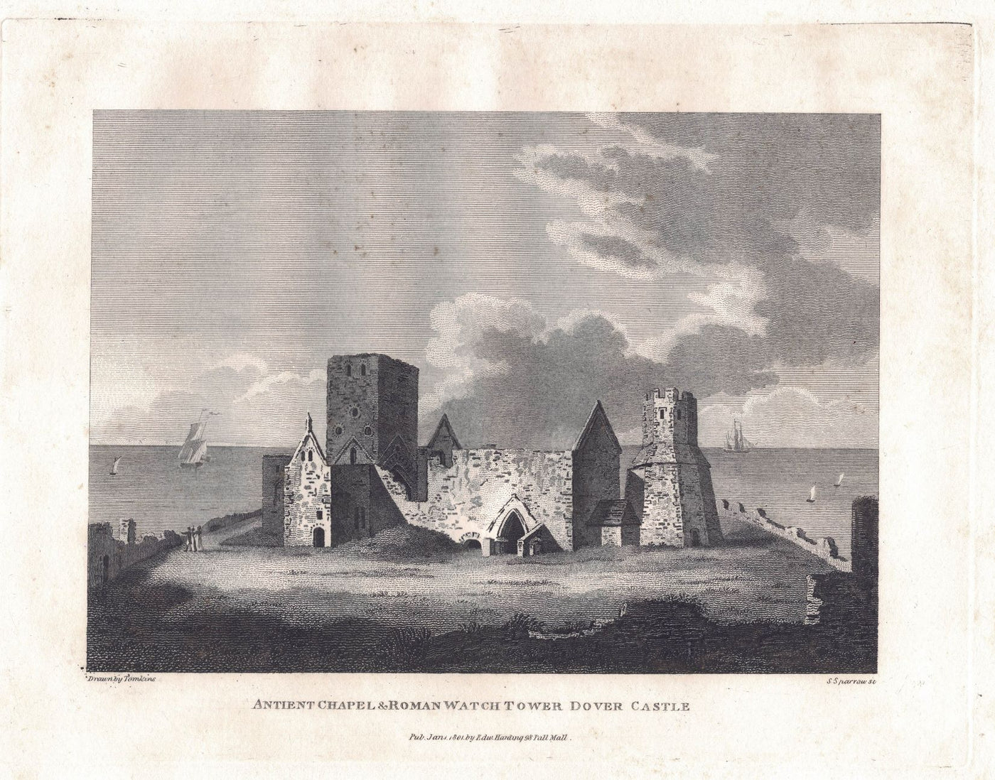 Dover Castle Ancient Chapel and Roman Watch Tower Kent antique print