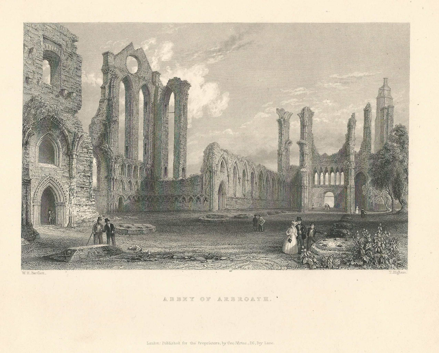 Arbroath Abbey Scotland antique print 1844