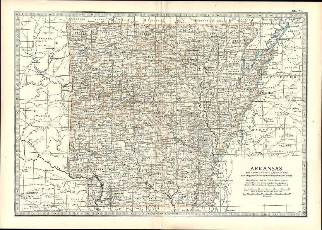 Arkansas United States antique map Encyclopaedia Britannica 1903
