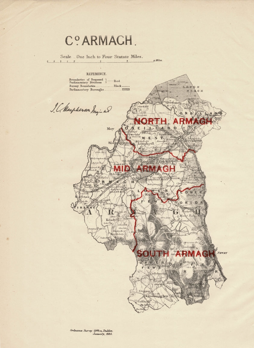 Armagh Ordnance Survey Boundary Commission antique map 1885