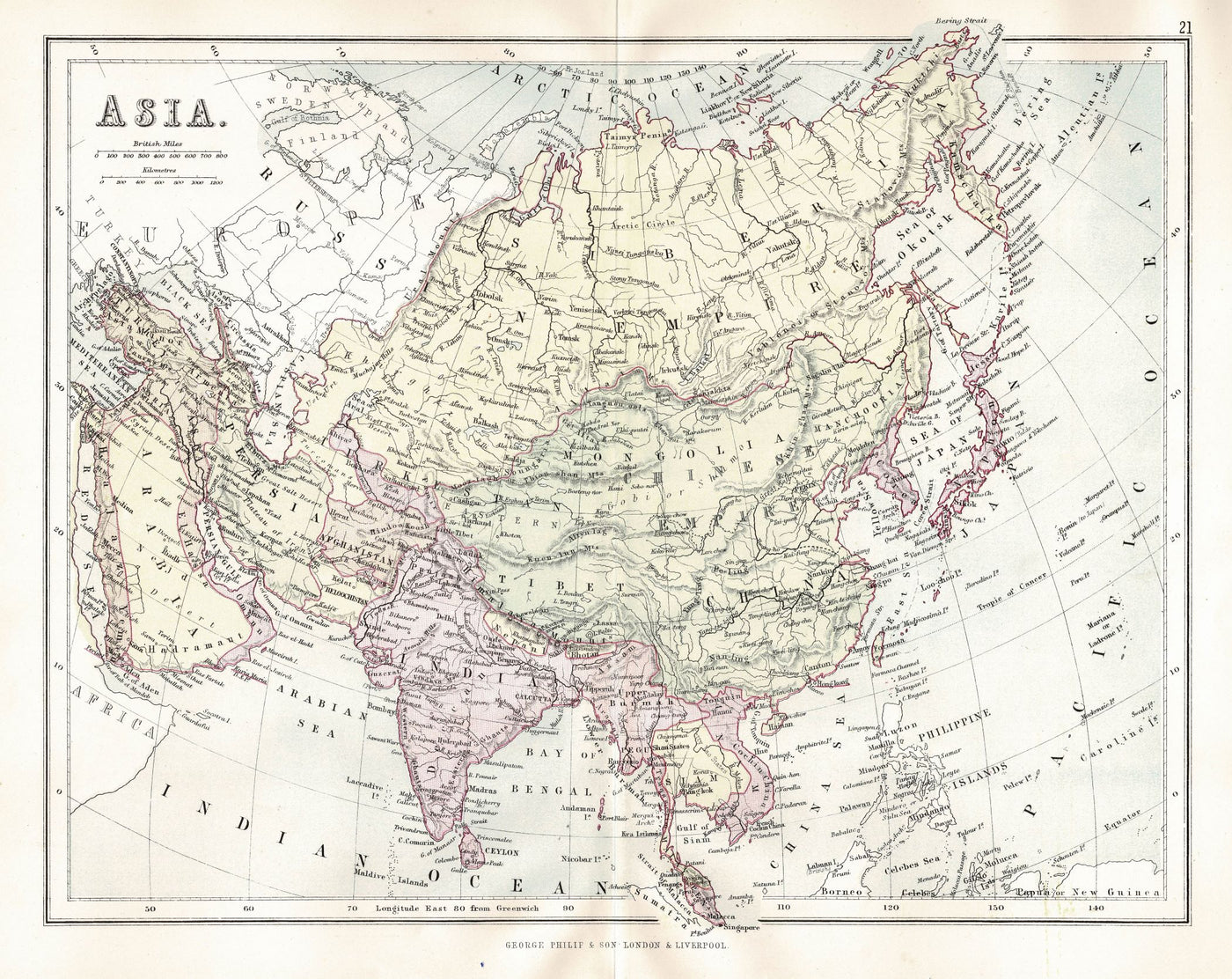 Asia guaranteed original Antique Map dated c.1891