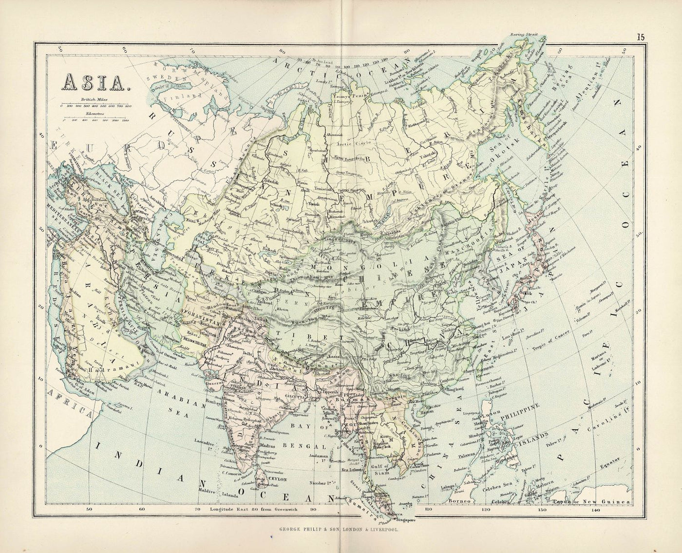 Asia, Antique Map, 1886