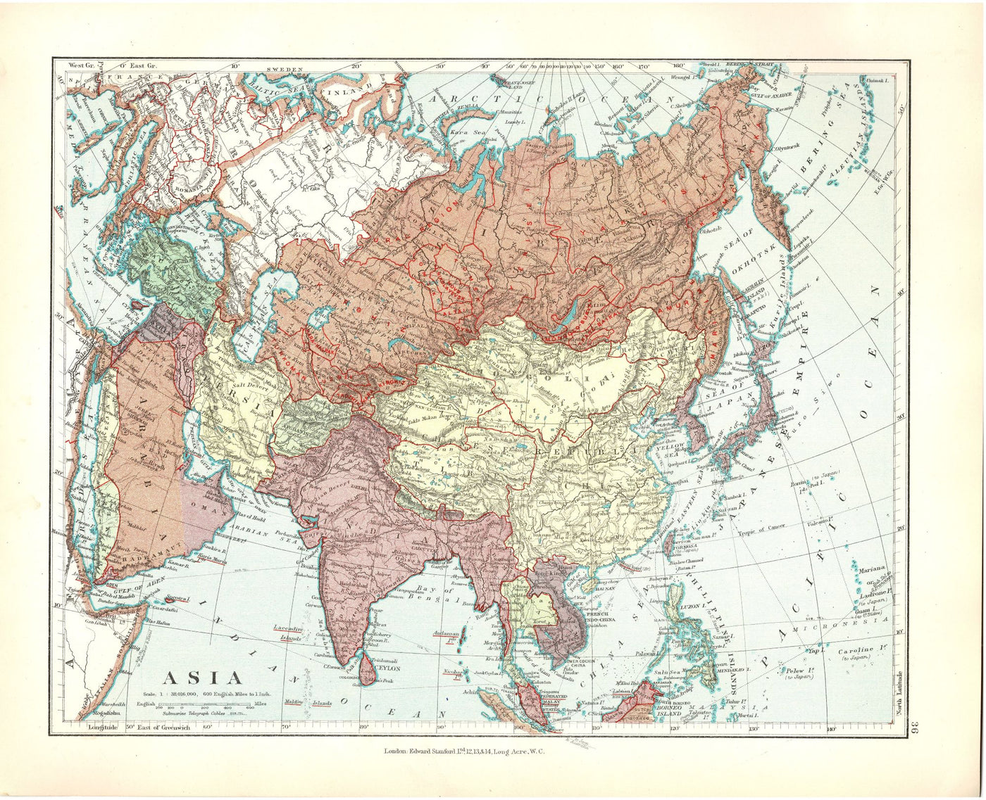 Asia antique map published 1926