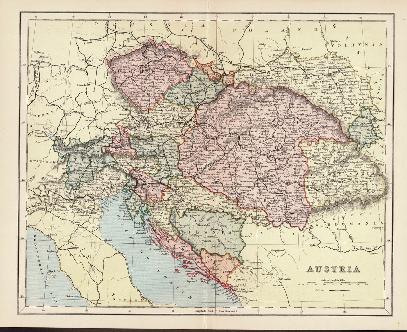 Austrian Empire antique map published 1879