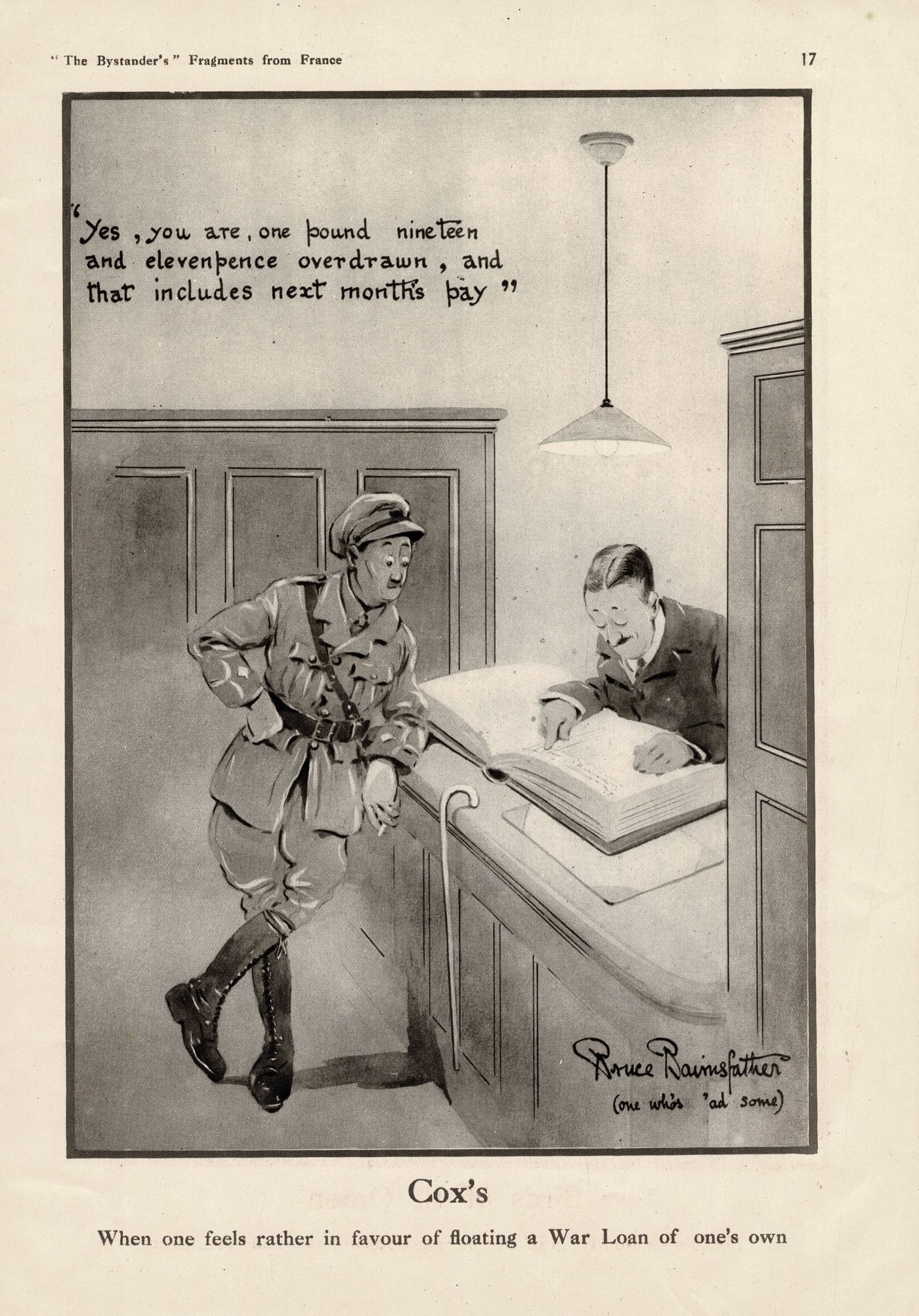 Bairnsfather's War Loans joke antique print published 1917