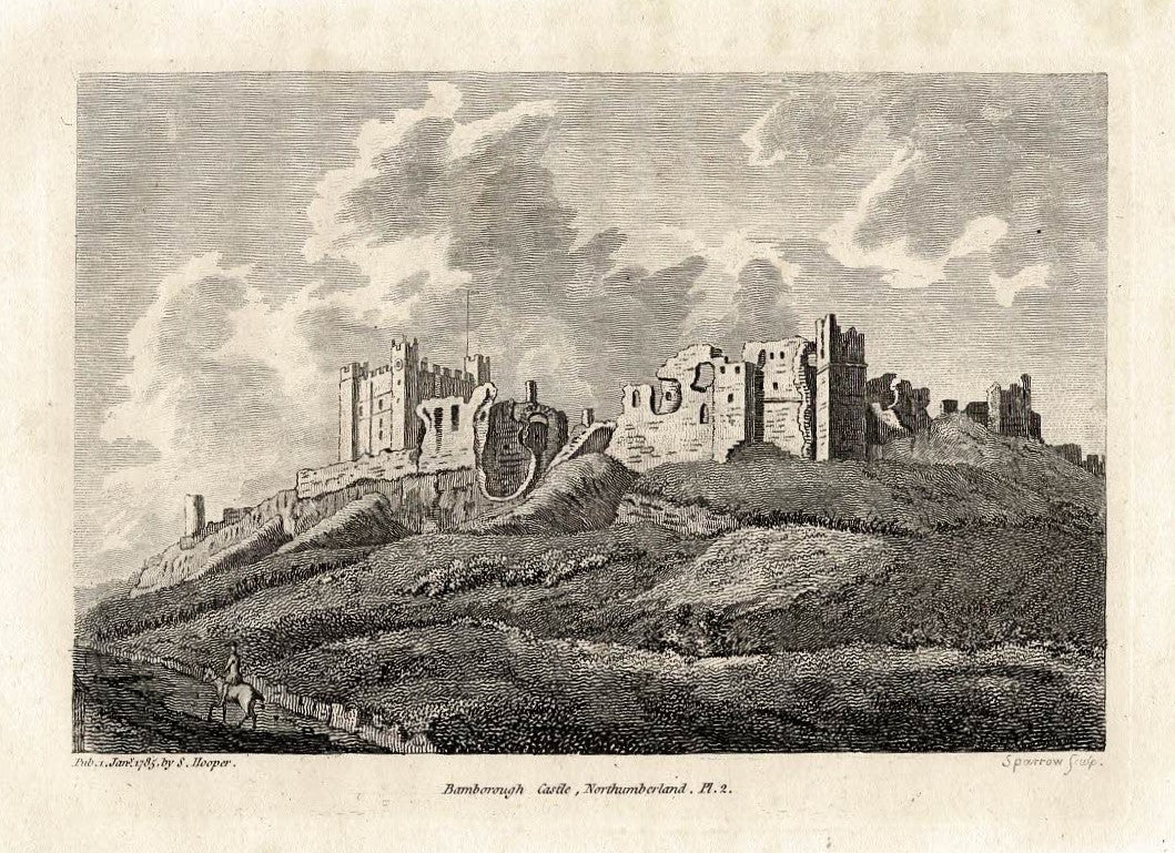 Bamburgh Castle Northumberland antique print dated 1785