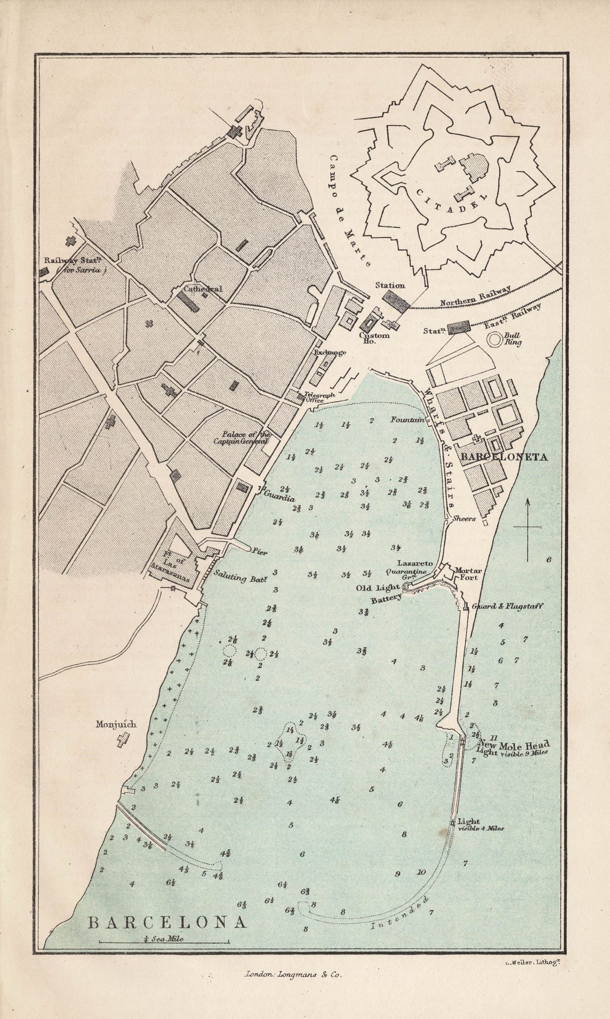 Barcelona Catalonia Spain guaranteed antique map published 1871