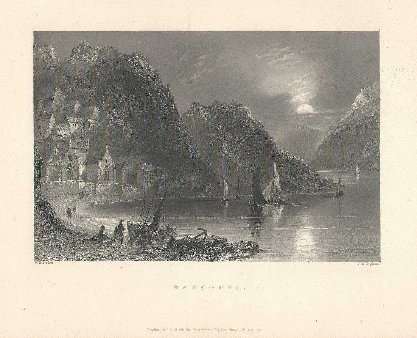 Barmouth Gwynedd Wales antique print 1844